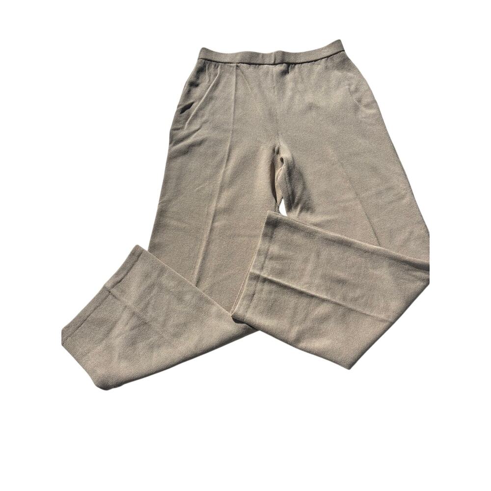 St. John Collection Knit High Waist Wide Leg Pull On Wool Pants Cream 14